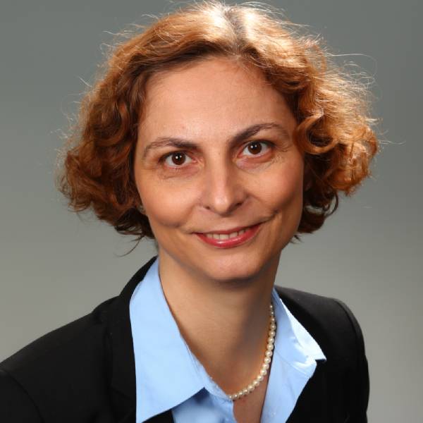Woman with short light hair